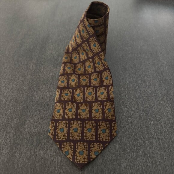 Giorgio Armani Cravatte Geometric Print 100% Pure Silk Necktie Made In Italy - Picture 1 of 7